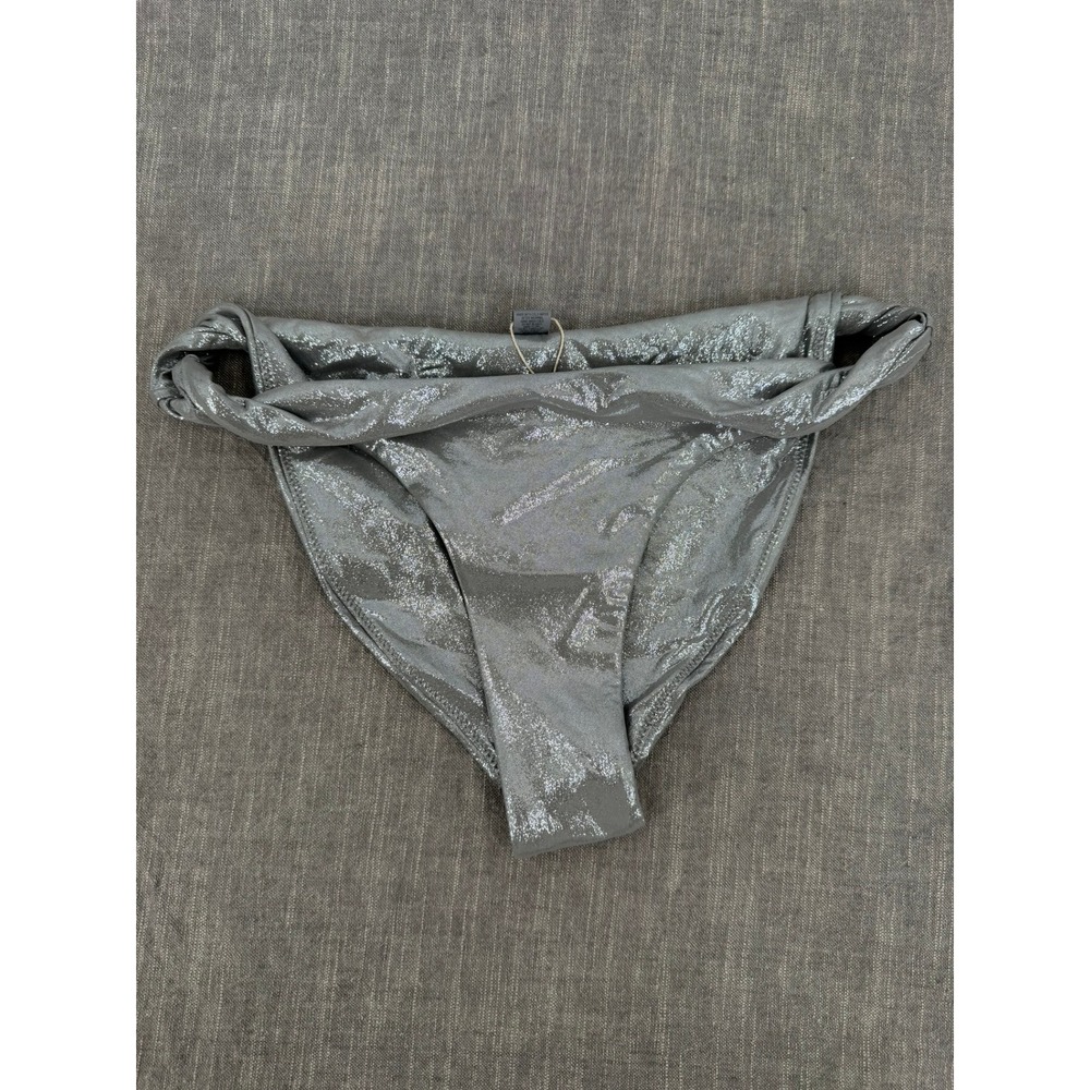 SKIMS Liquid Shine Swim Twisted Bikini Bottom Smoke Metallic Grey Size M NWT